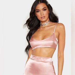 PLT Satin Scoop Neck Dusty Rose Crop Top